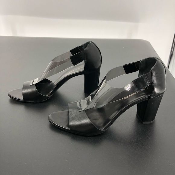 Costume National Leather Round Toe PVC Cutout Heeled Sandals - Picture 6 of 12